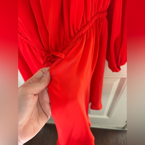 Lovers + Friends Red Satin Off-the-Shoulder Fit & Flare Dress Size Medium - Picture 3 of 8